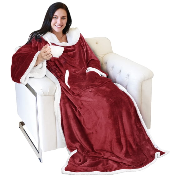 Catalonia Couverture Portable en Sherpa avec Manches et Bras, Super Douce, Chaude et Confortable, Grande Couverture en Molleton Pelucheux à Manches, Jetés Télé, Enveloppe, Peignoir, Couverture pour Femmes et Hommes Adultes