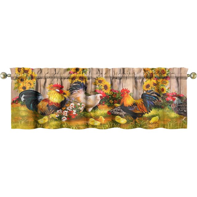 1 Piece Chicken Kitchen Curtains and Valances Set for Windows Rooster Kitchen Window Curtains Over Sink Decor 18x54 in