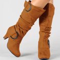 thumbnail image 1 of LSLJS Women's Winter Warm High Heel Straight Leather Belt Buckle Suede Thick Heel Knight, 1 of 3