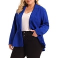 thumbnail image 1 of Agnes Orinda Women's Plus Size Blazer Button Notch Panel Ruffle Peplum Blazers 1X Cobalt Blue, 1 of 6