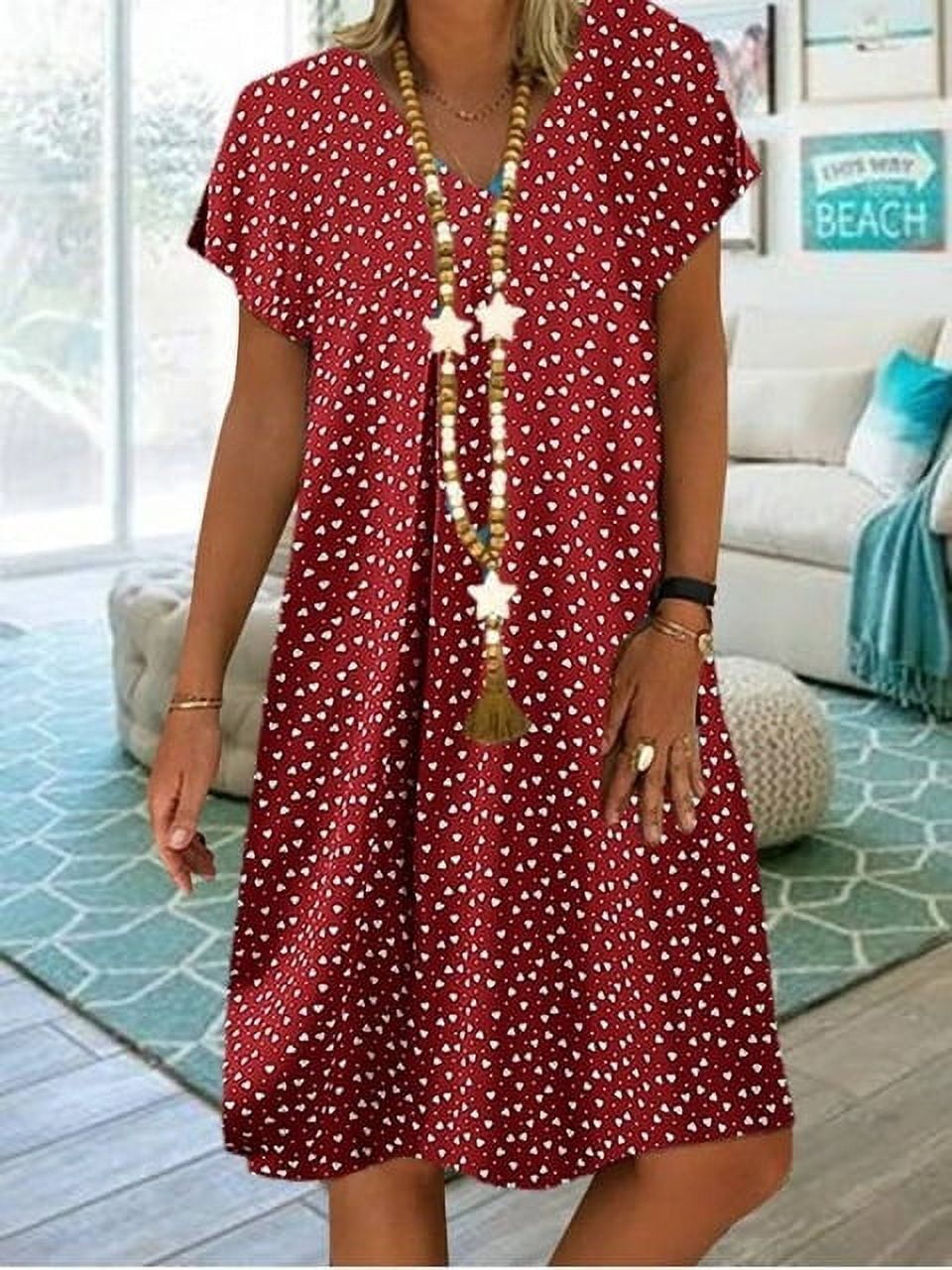 2024 Robe Tendance Grande Taille pour Femmes Été Imprimé Manches Courtes Ample Décontractée Robes Femme Élégante Mode Plage Vêtements pour Dames