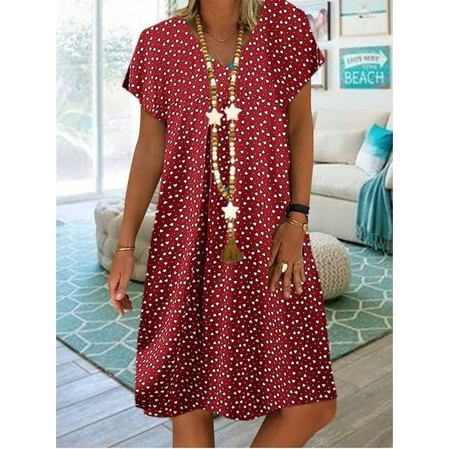 2024 Robe Tendance Grande Taille pour Femmes Été Imprimé Manches Courtes Ample Décontractée Robes Femme Élégante Mode Plage Vêtements pour Dames