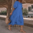 thumbnail image 1 of LOVZFMLL Mode Femmes Ample Couleur Unie O Manches Bouffantes Décontractée Manches Courtes Robe Bleu P, 1 of 4