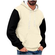 Men Sweat Shirt Hoodie Men's Pullover Hoodies Color Block Long Sleeve Drawstring Casual Hooded Sweatshirts with Pockets Men's Oversized Hoodies Sweatshirts S-97 Beige L