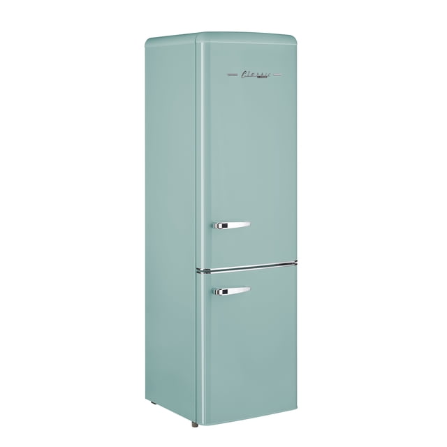 Unique Classic Retro 7 CU. FT. Electric Bottom Freezer Refrigerator with Wine Rack in Ocean Mist Turquoise