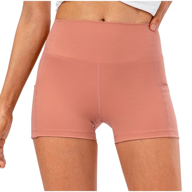 Plebaso Womens High Waist Yoga Shorts with Pockets Workout Athletic Shorts Stretch Compression Biker Shorts