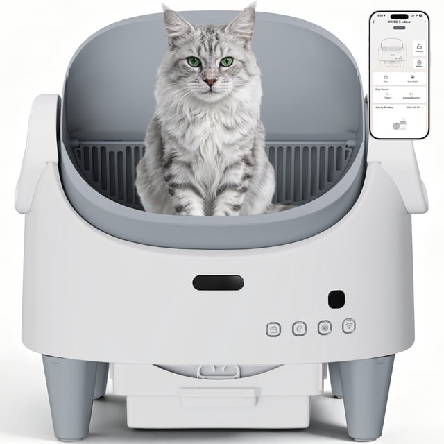 Garvee Smart Open-Top Automatic Self-Cleaning Cat Litter Box with App Control, 15-Layer Safety Protection and Large Waste Bin for Multiple Cats