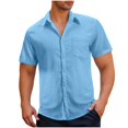 thumbnail image 1 of Admvng Chemises pour Hommes Décontractées Unies à Col Rabattu Boutonnées à Manches Courtes avec Poche P-3TG, 1 of 6