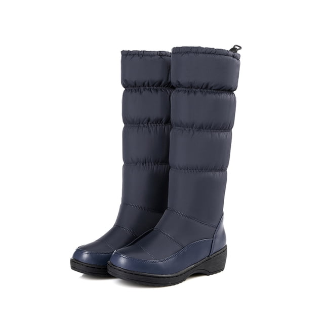 MAWCLOS Womens Mid Calf Boot Round Toe Snow Boots Warm Comfort Winter Shoes Plush Lining Cold Weather Blue 7.5