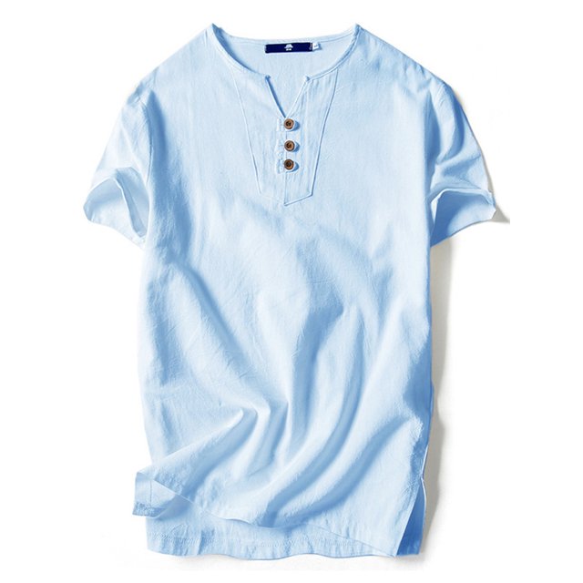Innerwin T Shirt Retro Style Mens Tees Summer Solid Color Plain Tops Sky Blue-3 XL