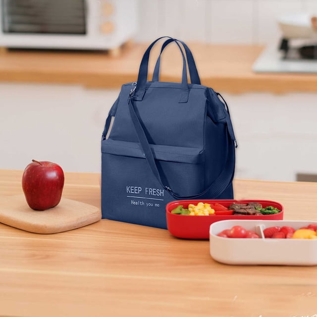 Sac à Lunch, Boîte à Lunch Isolée avec Bandoulière, Grande Capacité, Multiples Compartiments, Fourre-Tout Portable Réutilisable pour Femmes Hommes Adultes Enfants, Convient pour l'École le Travail le Pique-Nique