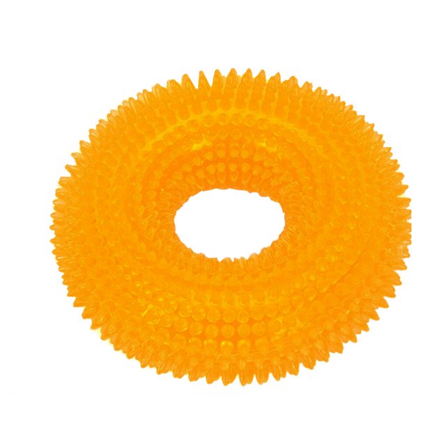 Pet Chew Toy Training Squeak Ring Ball Training Squeak Ball Pet TPR Teeth Molar Sound Interactive Game Toy, Orange, S