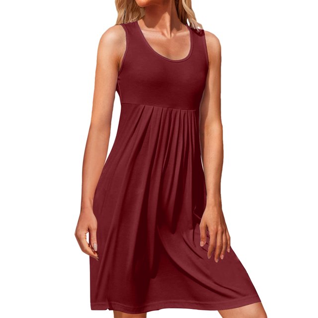 B91xZ Womens 2024 Robes Maxi Fendues Sans Manches Robe de Plage d'Été avec Poches, S de Vin