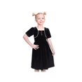thumbnail image 2 of Robe Fille Velours Noir Manches Courtes Perle Vintage Fête Décontractée Vacances 6 Ans, 2 of 8