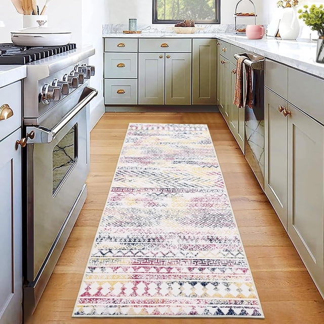 Twister.CK Washable 2' x 6' Vintage Striped Runner Rug, Soft Living Room Rug Stain Resistant Indoor Carpet Non Slip Low Pile Floor Cover for Bedroom Kitchen Entryway, Colorful