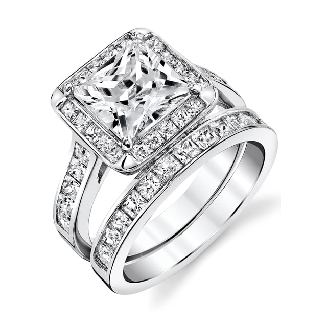 Women's Sterling Silver 925 Bridal Set Engagement Ring 2.5Ct Cubic Zirconia 6
