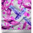 thumbnail image 1 of Soimoi Moss Georgette Fabric Flowers & Feather Printed Fabric 1 Yard 42 Inch Wide, 1 of 3