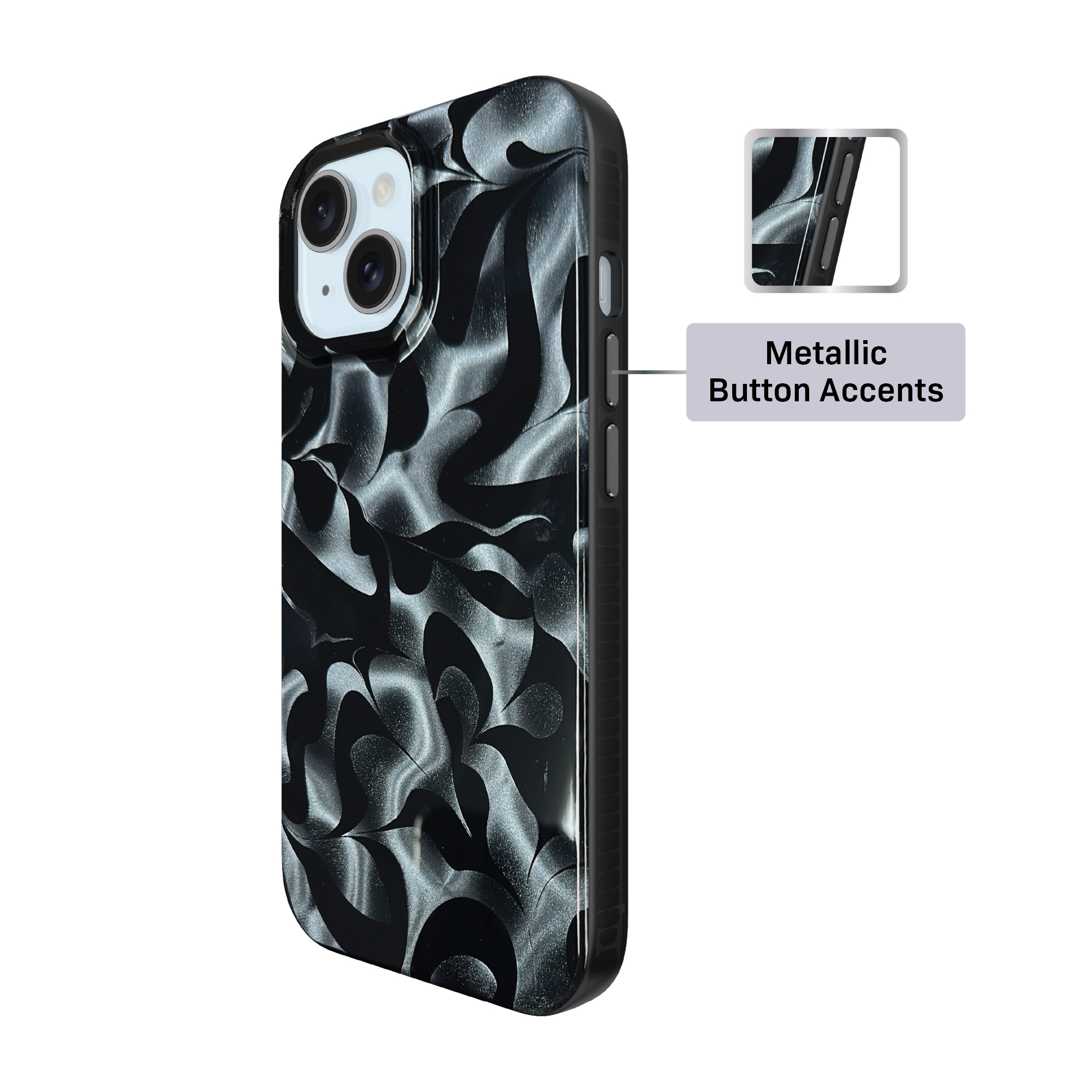Coque holographique noire pour iPhone 17e / iPhone 16e / iPhone 15 / iPhone 14 / iPhone 13