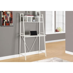 Monarch Specialties Computer Desk, Home Office, Laptop, Leaning, Storage Shelves, Work, Metal, Laminate, White, Contemporary, Modern