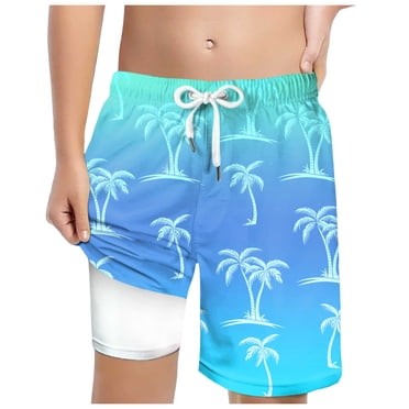 Gubotare Swim Trunks for Boys Boys Swim Trunks with Compression Liner, Big Boy Bathing Suit Swimwear Size 13-14 (Blue,13-14 Years)