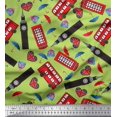 thumbnail image 1 of Soimoi Poly Georgette Fabric Bus,Telephone Booth & London Clock Tower Architectural Print Fabric by The Yard 42 Inch Wide, 1 of 3