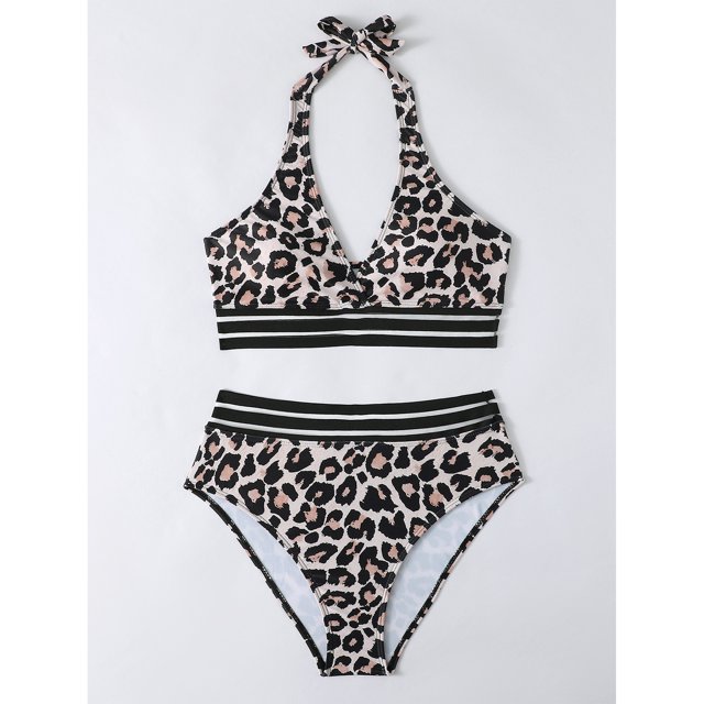 Women Swinsuit, Halter Two Piece Swimsuit Charming For Beach Parties For Surfing For Female Leopard Print L
