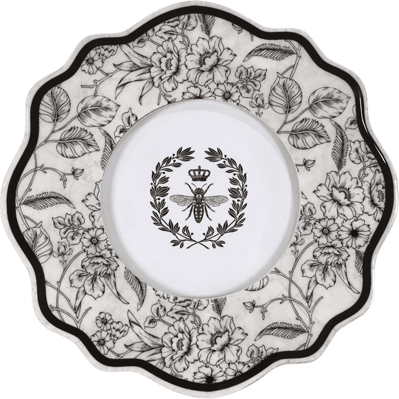 Crystal Art Gallery CA by Heather Myers 7" Round Scalloped Photo Frame – White & Black Toile with Crowned Bee Motif, Wall or Tabletop