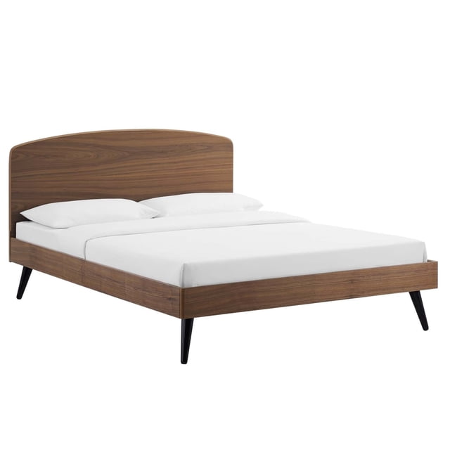 Modway Bronwen Lit Plateforme Grand en Bois de Caoutchouc et MDF, Noyer