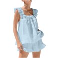 thumbnail image 1 of Yuyuzo Womens Pajama Sets 2 Piece Ruffle Loose Casual Outfits Square Neck Cami Tunic Top Wide Leg Shorts, 1 of 7