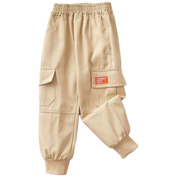Wxirdiow Toddler Baggy Pants Boy Boy's Casual Baggy Cargo Pants High Elastic Waist Drawstring Pants for Teen Boys Khaki Size,7-8 Years