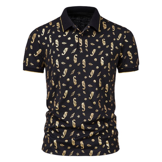 CEHVOM Mode Col Montant pour Hommes Imprimé Manches Courtes Bouton Été