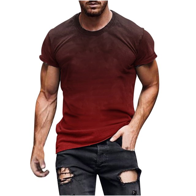 FAIWAD Men's Gradient Short Sleeve Tops Round Neck Summer T-Shirt Trendy Loose Pullover Tops