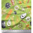 thumbnail image 1 of Soimoi Green Rayon Fabric Mixed Vegetable Print Fabric by the Yard 56 Inch Wide, 1 of 3