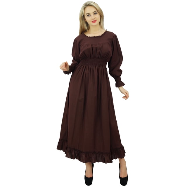 Bimba Robe Maxi Longue Décontractée en Coton pour Femme à Taille Smockée