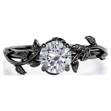 JeenMata 1 Carat Round Cut Moissanite Bohemian Engagement Ring - Vintage Moissanite Promise Ring - 18K Black Gold Plating for Women