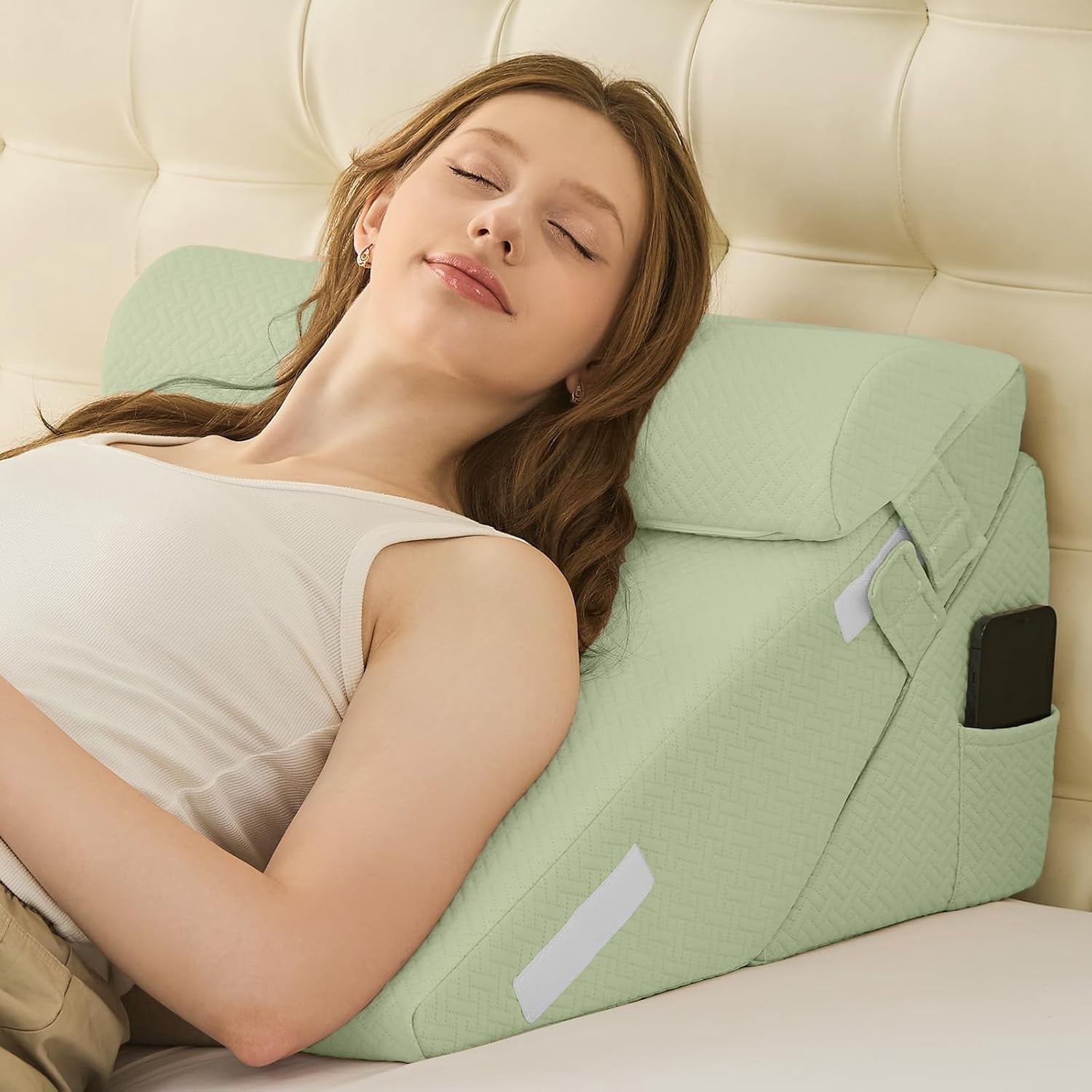 Wedge Pillows for Adult Adjustable Bed Wedge Pillow for Post Surgery Triangle Pillow Headboard with Bolster Cushion for Sleeping Acid Reflux Neck & Back Support and Dark G