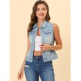 thumbnail image 3 of INSPIRE CHIC Women's Washed Chest Flap Pockets Single Breasted Denim Vest, 3 of 3