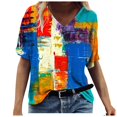 thumbnail image 1 of Birdeem T-Shirt à Col en V pour Femmes, Mode Décontractée, Grande Taille, Imprimé de Fleurs Pittoresques, 1 of 5