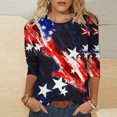 thumbnail image 2 of Pompotops Mode Femmes Imprimé T-shirt Mi-Longueur Manches 3/4 Blouse Col Rond Casual Tops Dégagement, 2 of 4