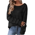 thumbnail image 1 of Chandail à Col Rond d'Automne pour Femme, Hiver, Couleur Unie, Ajouré, Manches Longues, Haut Décontracté, Chandail à Enfiler, Col Rond, Chandail Tricoté, S-79 Noir G, 1 of 7