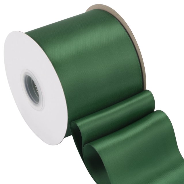 Joycrosso Forest Green Ribbon 4 Inch Wide Thick Fabric Ribbon, 50 Yards Double Faced Satin for Chair Sash Bows Making Bouquet Sewing Christmas Decoration