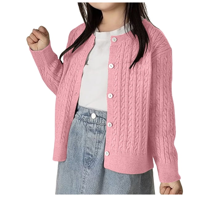 Mepaouo Girls Cardigan Sweater School Uniforms Toddler Long Sleeve Button Knit Solid Sweaters Tops Pink 120