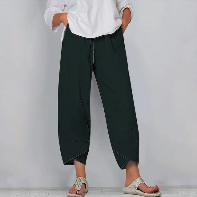 RXIRUCGD Women's Summer Comfortable Loose Wide Legged Fashion Solid Color Capris, Green, Size: 5XL