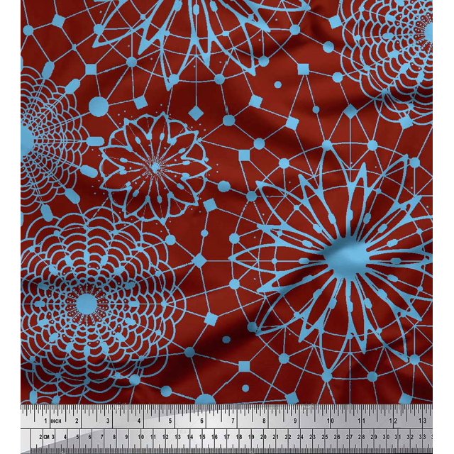 Soimoi Red Poly Georgette Fabric Artistic Geometric Print Fabric by Yard 52 Inch Wide