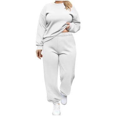Erwazi Survêtement Grande Taille pour Femmes, Col Rond Décontracté, Chandail à Manches Longues et Ensemble de Joggers à Cordon, Tenue de Sport 2 Pcs avec Poches