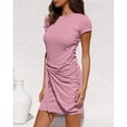 thumbnail image 3 of Robe d'Été pour Femme Décontractée à Manches Courtes Portefeuille Moulante Froncée à Taille Nouée Mini Robes, 3 of 4