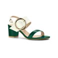 thumbnail image 1 of BLISSFUL STEP Slingback Contrast Color Chunky Heel Big Circle Buckle Heeled Sandals Green White 7, 1 of 7