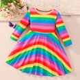 thumbnail image 1 of Nrmrqzzcjnd pour la Maison Robe à Manches Volantées pour Enfants Robe à Rayures Arc-en-Ciel à Manches Longues à Col Rond pour Filles 3-7 Ans, 1 of 5