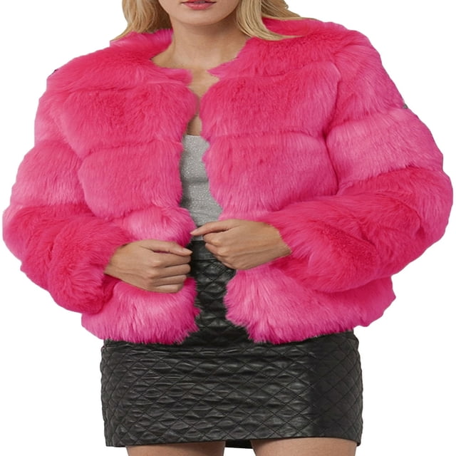 Long Sleeve Open Front Cropped Jackets for Women with Faux Fur