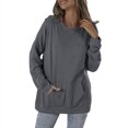 thumbnail image 1 of Pompotops Casual Femmes Couleur Unie Col Rond Poche en Vrac Sweat à Manches Longues, 1 of 5
